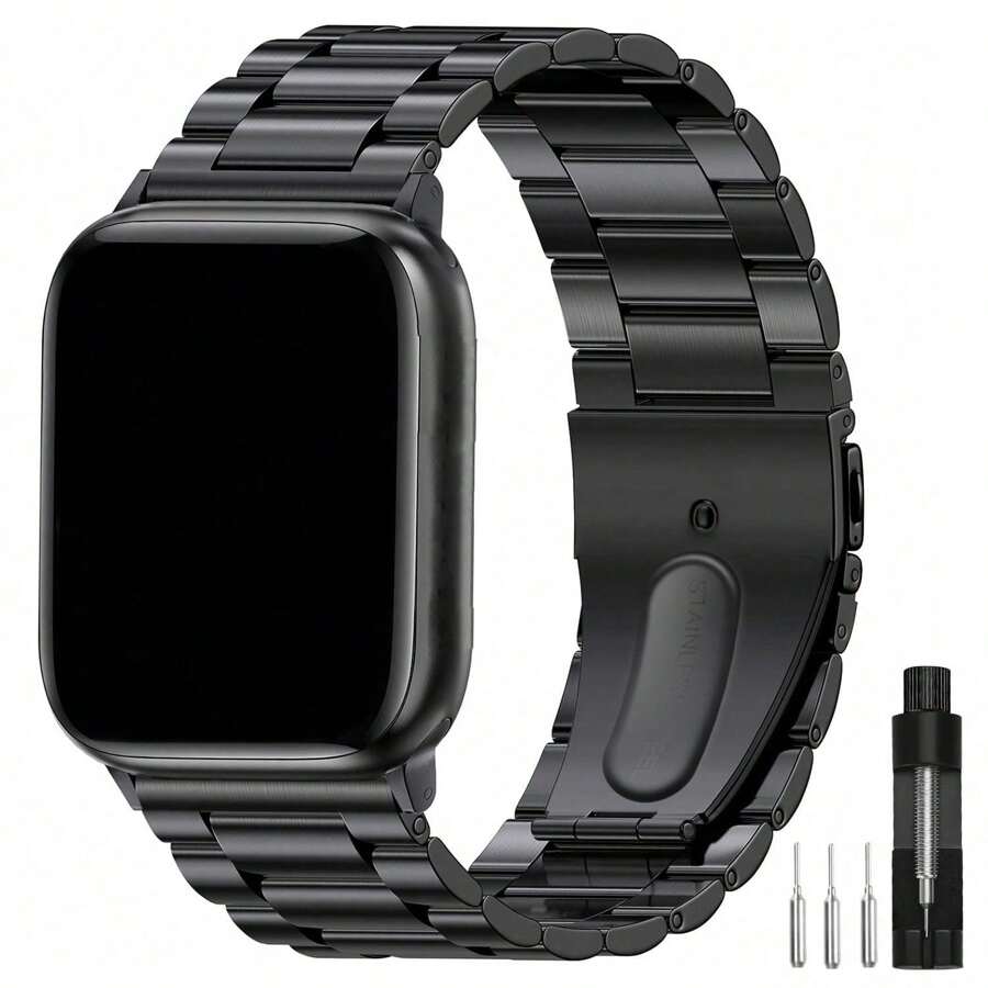 1pc Compatible With Apple Watch Band 49mm 46mm 45mm 44mm 42mm 41mm 40mm 38mm,Business Stainless Steel Metal Black Watch Band Compatible With Apple Watch Band Series Ultra SE Series 11 10 9 8 7 6 5 4 3 2 1 Men & Women As A Gift For Students Returning To School - Black - View 1