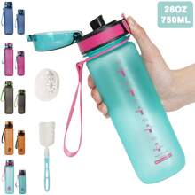 1 pieza Vaso de agua de plástico grande con capacidad de 750ml/1000ml y diseño degradado, incluye cepillo para el vaso y colador de té. Botella de agua para deportes al aire libre con bebida directa para un fácil manejo