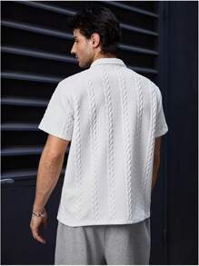 Men's Popular Personalized Solid Color Elastic Wheat Jacquard Turn-Down Collar 4/1 Half-Button Short Sleeve Polo Shirt, Simple And Elegant Fit Suitable For Casual, Fashionable, Outdoor, Commuting, Street Style, New Summer Top