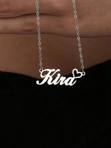 Minimalist Heart-Shaped Customized Name Necklace, Stainless Steel Personalized Neck Chain For Women And Men, Versatile, Simple, Casual, Ideal Gift For Girlfriend, Mom, Family, Friend, Daughter, Anniversary, Valentine's Day, Mother's Day, Birthday, Graduation, Daily Wear, Wedding, Prom, Ideal Gifts For Her, Boyfriend, Girlfriend, Dad, Mom, Family, Friends, For Anniversaries, For Party, High School Senior High School Students, College Students, University Students, Freshman, Sophomore, Underclassmen,Jewelry & Watches,Season Picks,Custom Name Stainless Steel Necklace, Personalized Nameplate - Multicolor - View 4