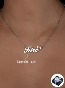 Minimalist Heart-Shaped Customized Name Necklace, Stainless Steel Personalized Neck Chain For Women And Men, Versatile, Simple, Casual, Ideal Gift For Girlfriend, Mom, Family, Friend, Daughter, Anniversary, Valentine's Day, Mother's Day, Birthday, Graduation, Daily Wear, Wedding, Prom, Ideal Gifts For Her, Boyfriend, Girlfriend, Dad, Mom, Family, Friends, For Anniversaries, For Party, High School Senior High School Students, College Students, University Students, Freshman, Sophomore, Underclassmen,Jewelry & Watches,Season Picks,Custom Name Stainless Steel Necklace, Personalized Nameplate - Multicolor - View 2