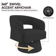 Nalupatio Swivel Barrel Accent Chair,Oversized Teddy Upholstered Round Swivel Chair,Modern Luxury 360 Degree Living Room Vanity Chair For Bedroom Office - 黑色 - 查看 4