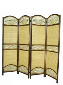 Rattan Tropical 4 Panel Screen Divider - Brown - View 1