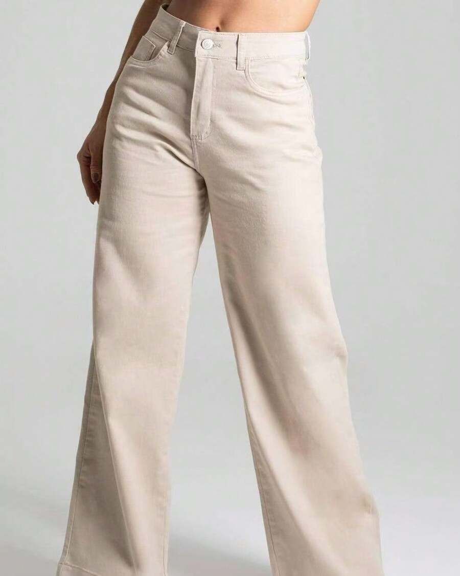 Women's Wide Leg High Waisted Butt Lifting Jeans--88 - bege1 - Xem 1