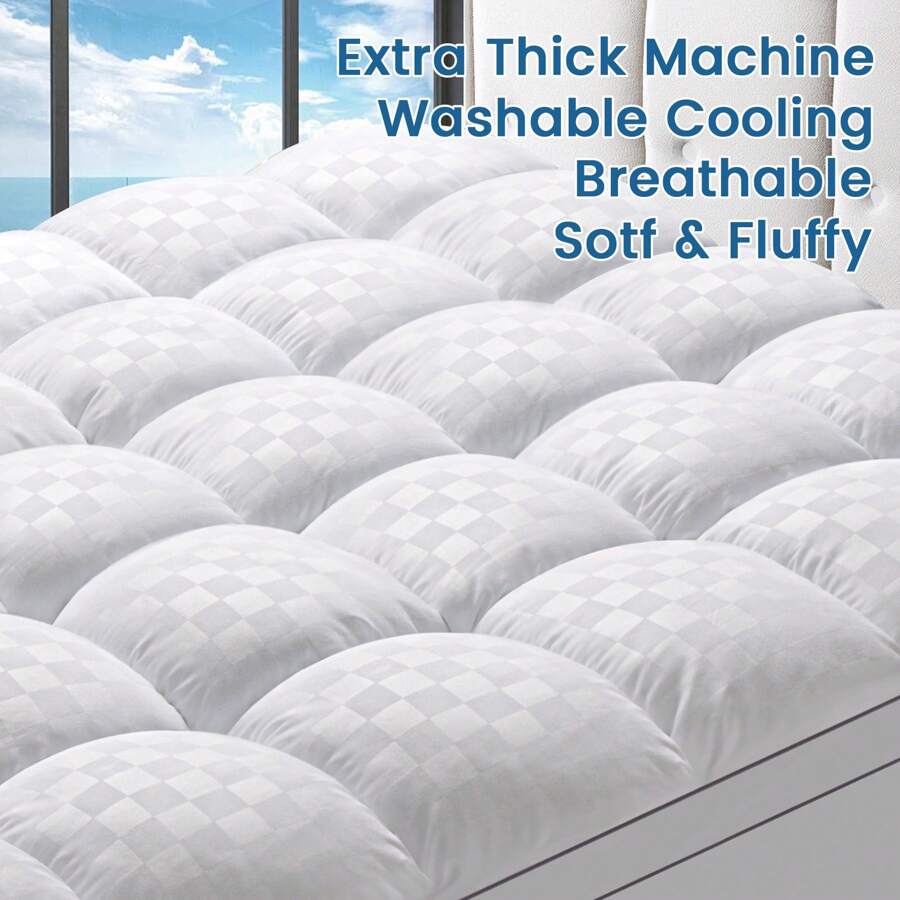 JustLet Extra Thick Mattress Pad Cover With 8-21 Inch Deep Pocket, Overfilled With Polyester For Back Relax, Breathable Quilted Fitted Design - 白色 - 查看 1