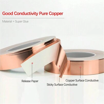 10X Copper Foil Conductive Tape Double-Sided 5mm/10mm/20mm For Stained Glass Shielding Paper Repair Tool, 20m