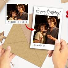 1/5/10pcs Customizable Photo Birthday Card With Photo And Envelope - Suitable For Gifting To Family, Boyfriend, Girlfriend, Siblings, Spouse, Colleagues, Adding A Personalized Creative Touch!