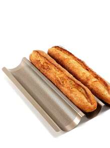 1pc Gold French Baguette Cake Mold, Perforated Bread Loaf Baking Tray, Non-Stick French Stick Bread Pan, Wavy Slot Toast Box, Baking Tool