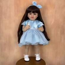 栩栩如生的 55 厘米婴儿重生女孩娃娃，全身柔软硅胶，22 英寸鲜活新生公主幼儿婴儿可爱装扮玩具，儿童生日礼物（部分零件随机） - 霧霾藍 - 查看 5