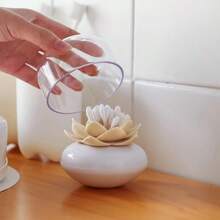 Caja de almacenamiento de bastoncillos de algodón con tapa, soporte de palillos de dientes, organizador de almacenamiento en forma de loto, accesorios de baño - Gris S Sin Tapa - Ver 9