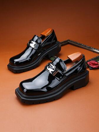 New Men's Loafers, Simple Solid Color, Metal Buckle Accent, Round Toe, Thick Sole, Comfortable Non-Slip Slip-On Casual Shoes, Suitable For Business, Party, Wedding, Daily Commute, Fashion Fashionable, Celebrity Style