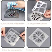 10pcs Disposable Floor Drain Stickers And Drain Filters Can Filter Hair, Prevent Insects, And Prevent Drain Blockages. Suitable For Bathrooms, Kitchens, Balconies, Sinks, Floor Drains, Bathtubs, Sinks, And Other Places. Convenient And Easy To Clean. - Multicolor - View 5