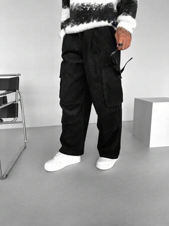 Męskie spodnie casualowe z kieszeniami w jednolitym kolorze, do codziennego noszenia