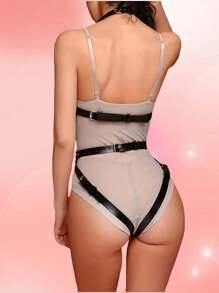 1pc Women's Sexy Full Body Leather Bondage Lingerie Gothic Hollow Out Bondage Tie Down Cage Bodysuit