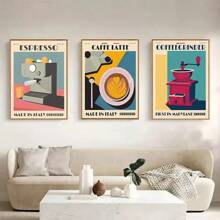 3 件意大利浓缩咖啡壶咖啡豆墙面艺术帆布画海报和印刷品墙壁画适用于咖啡馆客厅装饰可选框架 - 紅白色 - 查看 16