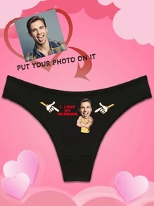 1 pieza Tanga personalizado de cintura baja sexy con elástico, pantie transpirable con foto e impresión de letras inglesas de Navidad, regalo de aniversario para novio/esposo