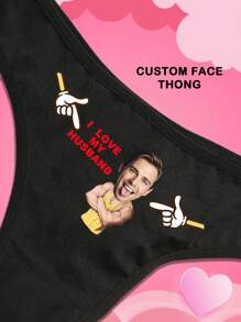 1 pieza Tanga personalizado de cintura baja sexy con elástico, pantie transpirable con foto e impresión de letras inglesas de Navidad, regalo de aniversario para novio/esposo