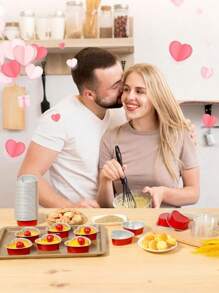 20 件/10 套红色铝箔心形纸杯蛋糕衬垫（带盖）、心形铝箔蛋糕杯（带盖）、迷你心形蛋糕衬垫一次性烤盘、耐热带盖烤杯、心形蛋糕盘、铝箔蛋糕盘心形纸杯蛋糕杯 - 彩色 - 查看 8