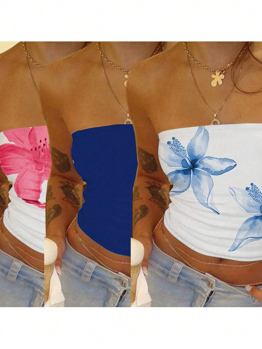 Women's Elasticated Multipile Tube Tops Set - Multicolor - View 1