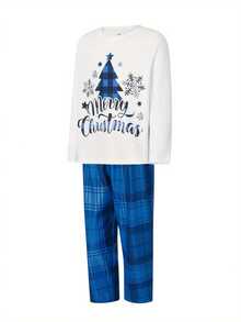 Family Matching Mom Christmas Pajamas Christmas TreeLetter Print Long-Sleeved Tops + Plaid Trousers Sleepwear Outfits