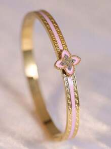 1 pieza Pulsera con trébol de cuatro hojas chapada en oro de 18K, accesorio de moda de alta gama para uso diario