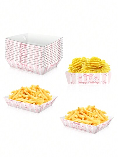 12 قطعة من علب الطعام الورقية الوردية المزينة بشريط فيونكة، صواني لتقديم الوجبات الخفيفة، إكسسوارات لحفلات عيد الميلاد والزفاف، حامل طعام للفشار والناتشو واللقاءات، اكسسوارات للصور الفوتوغرافية