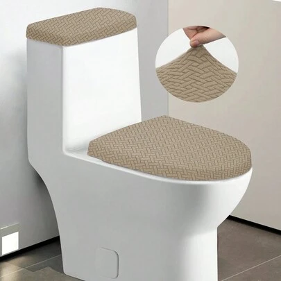 1 Set Solid Color Jacquard Knitted Toilet Seat Cover And Toilet Tank Cover, Dust-Proof Toilet Seat Cover Set For Bathroom, Suitable For Small Toilet Tank And Lid, Home Decor
