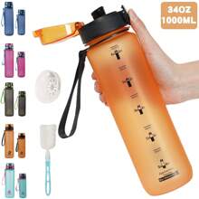 1 pieza Vaso de agua de plástico grande con capacidad de 750ml/1000ml y diseño degradado, incluye cepillo para el vaso y colador de té. Botella de agua para deportes al aire libre con bebida directa para un fácil manejo