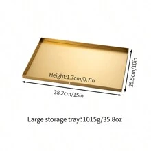 1pc Luxury Stainless Steel Metal Tray, High-End Golden Color Storage Tray, For Bedroom Cosmetics, Jewelry, Entryway Keys, Bathroom, Living Room Tabletop, Rectangular - Multicolor - View 14