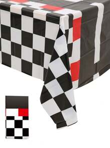 1pc/3pcs Racing Car Theme Table Cover, Black And White Checkered Car Runway Tablecloth,Birthday Party Supplies, Racetrack Disposable Plastic Table Covers For Racing Car Theme Party Supplies Birthday Table Decorations, Party Favor