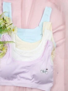 Pack de 4 Tops, para niñas con almohadillas extraibles con hermoso diseño de olanes en el resorte y una bicicleta en la parte izquierda (los colores se envían al azar) - Multicolor - Ver 1