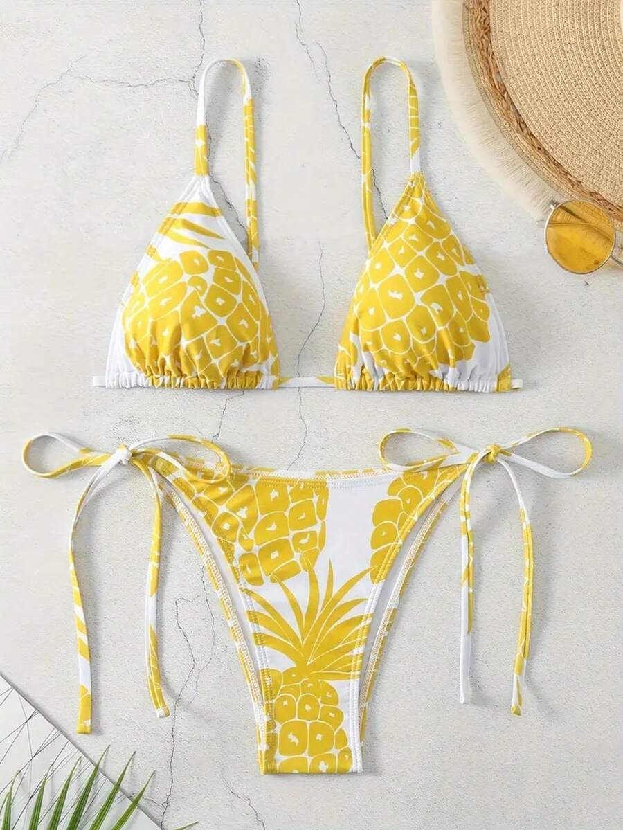 2pcs Pineapple Print Bikini Set - Yellow - View 1