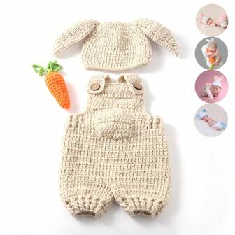 3 st/set nyföddfotograferingstillbehör kanin och morot babyfotograferingskostym, babyklädsel, babyshower, påskpresenter, saker för flickor/pojkar