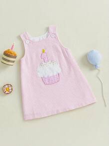 Baby Girl First Birthday Outfit 1 Cake Embroidery 1st Birthday Dress Smash Cake Dresses - Hồng - Xem 4