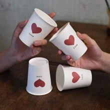 50PCS Simple Style Love Pattern Paper Cups Thickened Office Household Commercial Drink Cups Anti-Slip And Leak-Proof 250ML Disposable Paper Cups Suitable For Family Dinners, Outdoor Camping And Office