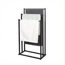 Black White 3 Tier Free Standing Towel Rail Stand Unit Rack Storage Bathroom - Black - View 9