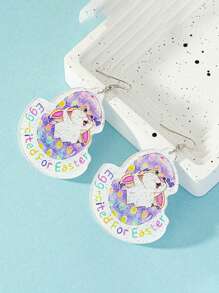 1 paar schattige gepersonaliseerde modieuze acryl bedrukte konijnen- en ei-hangeroorbellen voor vrouwen, Pasen