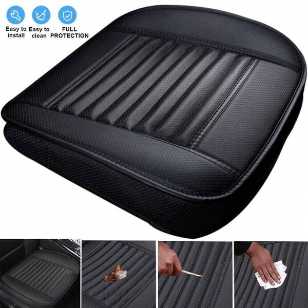 Car Front Seat Chair Cushion PU Leather Soft Pad Cover Black Protector Mat