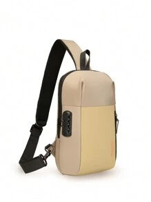 1 peça bolsa de peito masculina de alta qualidade, bolsa transversal preta com trava de senha antirroubo, orifício para fone de ouvido, adequada para adolescentes, casual, atividades ao ar livre, esportivas, viagens, formatura, presentes de aniversário