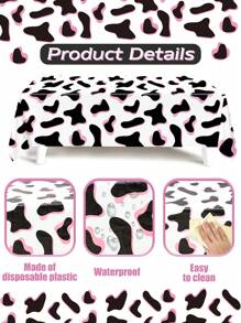 1 pieza Mantel con tema de vaca en colores negro, blanco y rosa, Mantel de PVC, Decoración para fiesta de cumpleaños, baby shower, boda, Suministros de fiesta, Decoración de mesa para el hogar - Multicolor - Ver 6