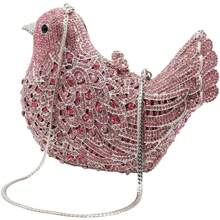 Rhinestone Bird Clutch Purse Women's Full Crystal Evening Bag For Wedding Party Handbag - 粉色 - 查看 3