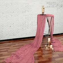 1pc Pink Balinese Pleated Chiffon Table Runner - Bohemian Style Twisted Gauze, Polyester Blend, Perfect For Christmas, Weddings & Birthday Parties - Pink - View 5