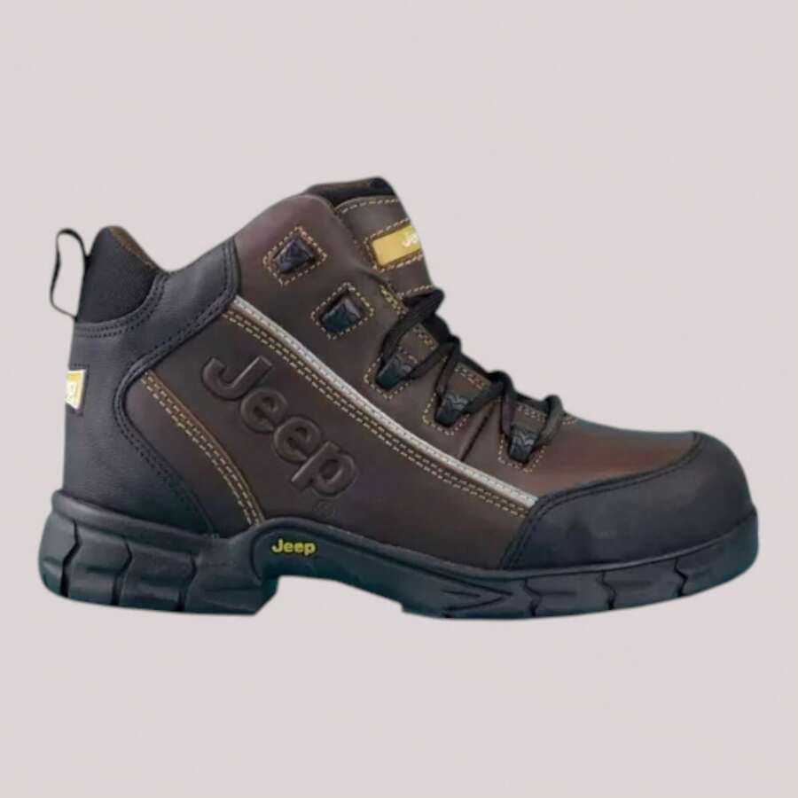 Bota J e e p Hombre Industrial Piel Con Casco, Dieléctrica 5101 con casquillo de policarbonato que las hace dieléctricas, plantilla acolchada y suela de hule antiderrapante. - Café - Ver 1
