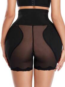 1pc Women High Waisted Shaping Shorts With Padding, Elegant Waist Cincher, Breathable Mesh Fabric, Tummy Control, Booty Lifter, Slim Fit - Black - View 2