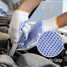 1 Pair Work Gloves With Anti Slip Grip PVC Dots Safety Polycotton Gardening Gloves Unisex Protection Gloves For Painter Mechanic Industrial Warehouse Construction Men & Women - White - View 5