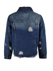 破洞下摆牛仔夹克