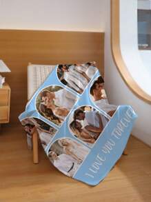 1pc Customized Photo & Name Fleece Blanket, Personalized Funny Blanket With Photo And Name, Best Friend Photo Blanket, Cozy Blanket, Family Face Gift, Wedding/Birthday/Mother's Day/Father's Day Gift For Mom/Dad/Friend - Style 1 - View 4