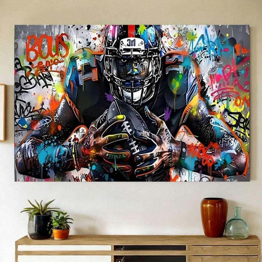 Framed 1 Pc Unique Canvas Poster, Graffiti Rugby Sports Posters Canvas Wall Art Vibrant American Football Sport Decor For Boy's Room Football Poster Ready To Hang - 裱框 - 查看 1