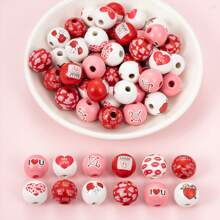 Valentine's Day Beads Set Of 12 Lips Love Heart Letter Pattern Wooden Beads For Bracelets Crafts