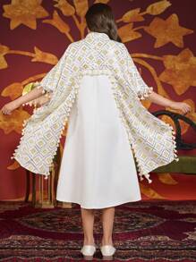 Tween Girls Long White Embroidered Dress With Beaded Embroidery, African Style - White - View 2